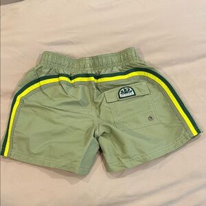 Sundek Kids Swim Trunks - Green with Yellow and Dark Green Stripes